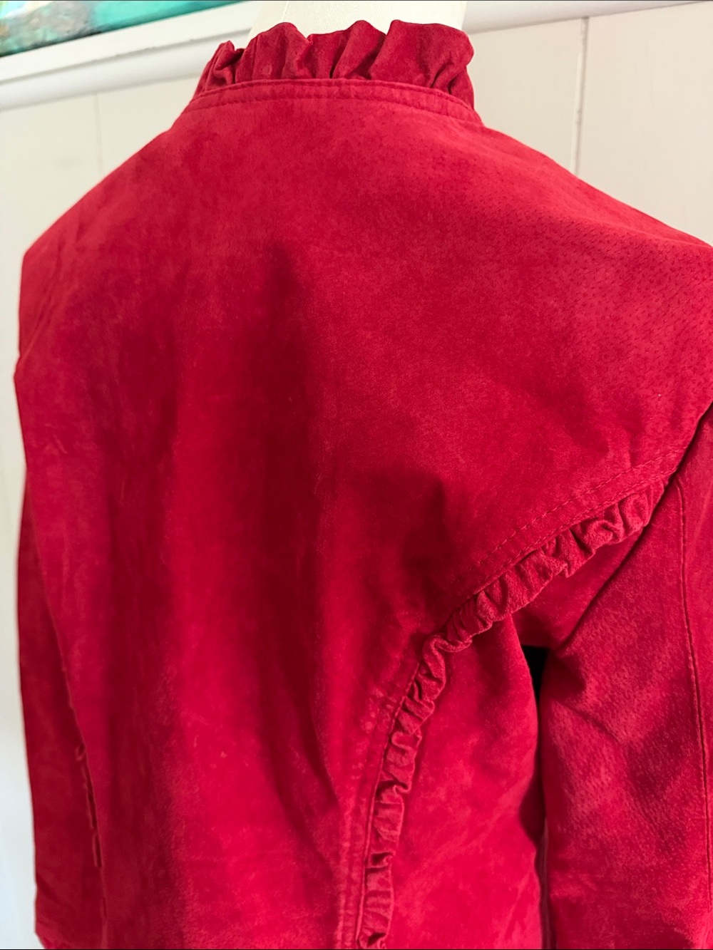 Vintage Suede Leather Red Ruffled Women's Jacket Medium Boho Whimsigoth Witchy - Picture 6 of 16